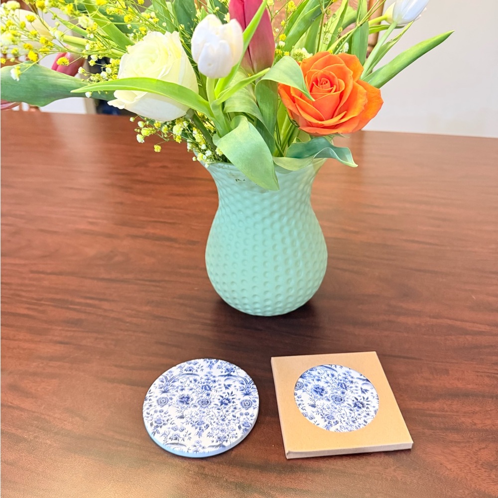 Chinoiserie Coasters, Blue & White Botanical Print Coasters Kitchen Set of 2 - Picture 8 of 8